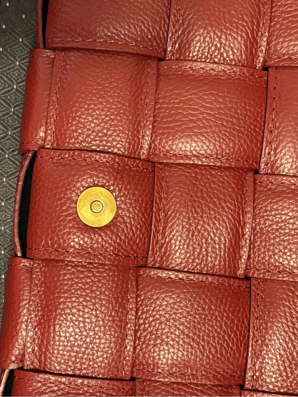 Viola Castellani Basket Weave Leather Shoulder Bag Burgundy Italian Size M
